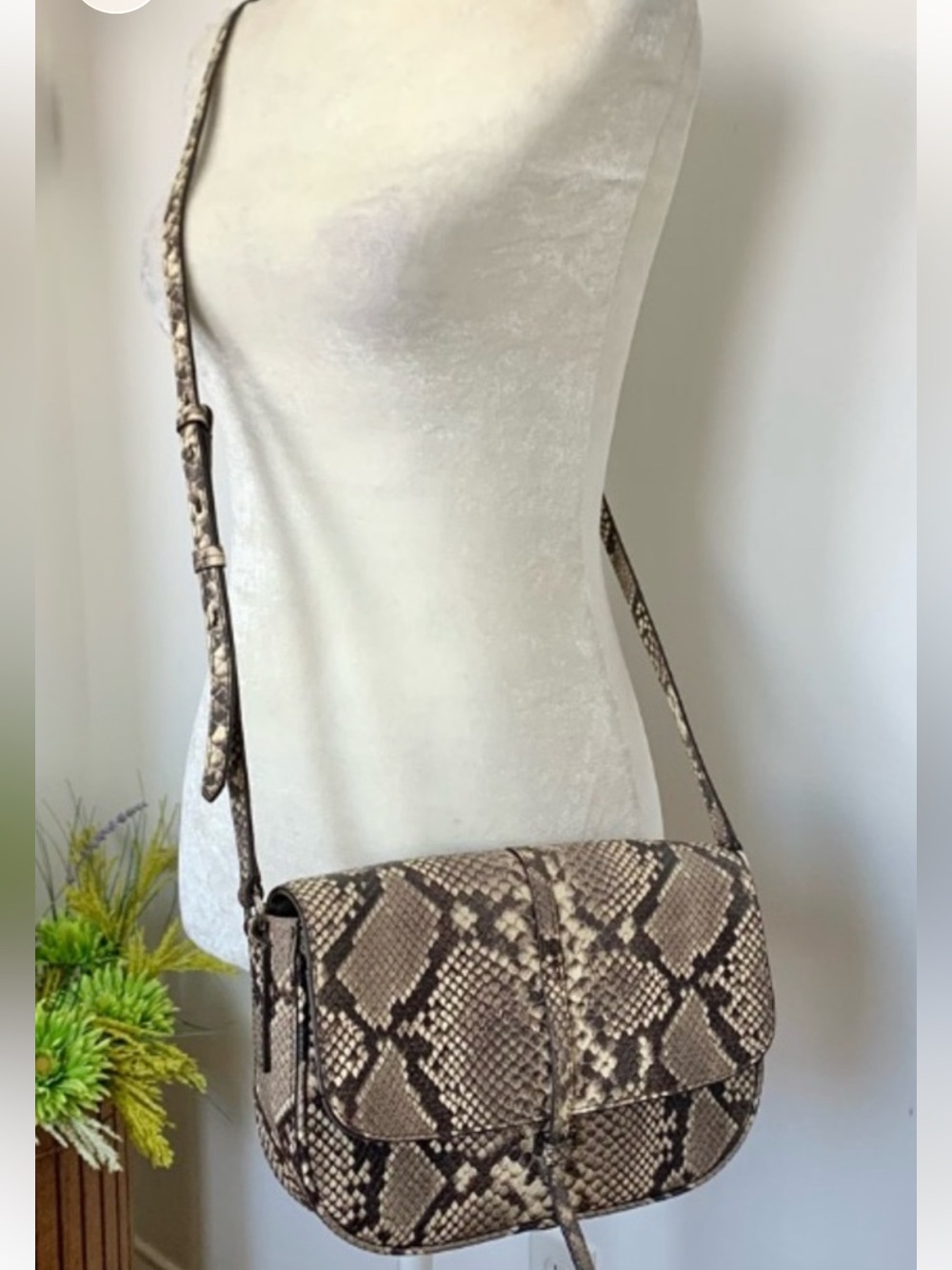 Lk New Banana Republic Snake Print Leather Crossbody purse - Picture 2 of 15